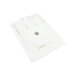 Pochon en microfibre à bouton blanc ouvert avec le support pour boucles d'oreilles oméga et pendentifs - MF2-B-TMF2