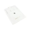 Bolsa de microfibra con botón blanco abierta con el taco para pendientes omega y colgante dentro - MF2-B-TMF2