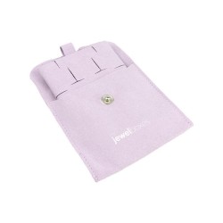 Bolsa de microfibra com botão lilás aberta com o suporte para brincos ómega e pendentes - MF2-LI-TMF2