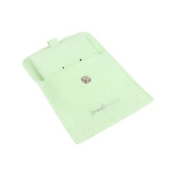 Bolsa de microfibra com botão menta aberta com o suporte para brincos e pendentes - MF2-ME-TMF1