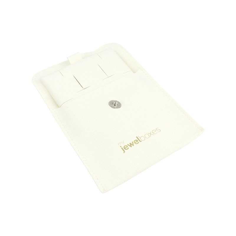 Bolsa de microfibra com botão marfim aberta com o suporte para brincos ómega e pendentes - MF2-MR-TMF2