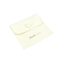Pochon en microfibre à bouton ivoire fermé avec logo MyJewelBoxes - MF2-MR-TMF1 79×79 mm
