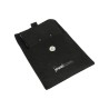 Bolsa de microfibra con botón negro abierta con el taco para pendientes y colgante dentro - MF2-N-TMF1