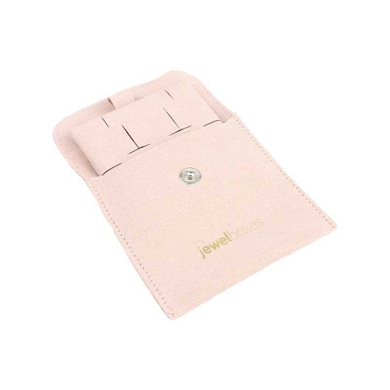 Microfibre button pouch, dusty pink, open with the pad for omega earrings and pendants inside - MF2-RE-TMF2