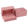 Estuche para alianzas de terciopelo rosa con logotipo dorado MyJewelBoxes, abierto y cerrado - VEL4A-R