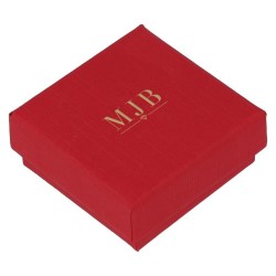 Oorbellendoosje 50×50×23 mm - WAS0-R, rood, gesloten, goudkleurig MyJewelBoxes-logo