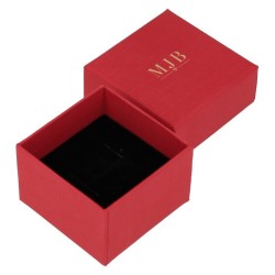 Caja para Anillo 51×51×33 mm - WAS2-R, color rojo, abierta, logotipo dorado MyJewelBoxes