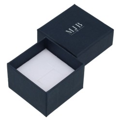 Caja para Anillo 51×51×33 mm - WAS2-A, color azul, abierta, logotipo plateado MyJewelBoxes