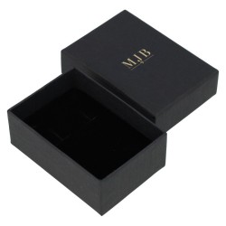 Caja para Pendientes 50×70×25 mm - WAS4-N, color negro, abierta, logotipo dorado MyJewelBoxes