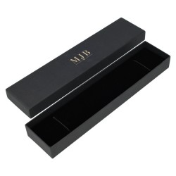 Caja para Pulsera 233×53×27 mm - WAS6-N, color negro, abierta, logotipo dorado MyJewelBoxes