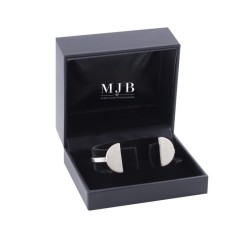 Écrin en similicuir noir pour jonc avec logo argenté MyJewelBoxes, ouvert - MIS11AR 90×80×44 mm