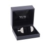 Estuche para armis de polipiel negro con logotipo plateado MyJewelBoxes, abierto - MIS11AR 90×80×44 mm