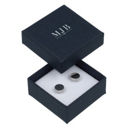 Caja para Pendientes 50×50×23 mm - WAS0-A, color azul, abierta con una joya, logotipo plateado MyJewelBoxes