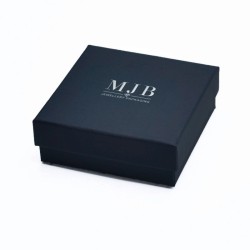 Caja para Colgante 85×85×32 mm - WAS5-A, color azul, cerrada, logotipo plateado MyJewelBoxes