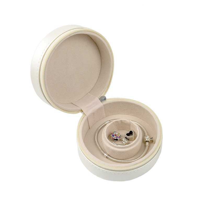 Travel Jewellery Box round White Printed | MyJewelBoxes