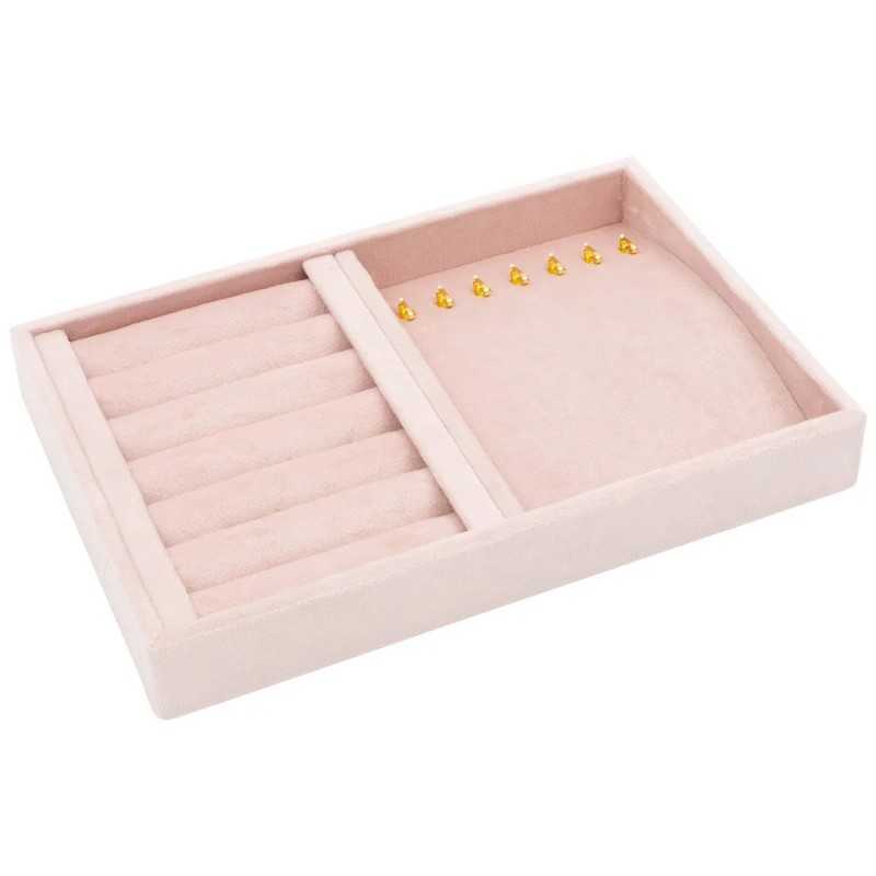Bandeja de joalharia em veludo para anéis, brincos e colares 242x162x35 mm · Rosa