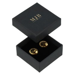 Caja Washington para Joyería pendientes 50x50x23 mm · Negro · al por Mayor · PMWAS0-N, abierta, logotipo dorado MyJewelBoxes