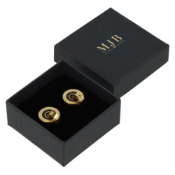 Caja Washington para Joyería pendientes 50x50x23 mm · Negro · al por Mayor · PMWAS0-N, abierta, logotipo dorado MyJewelBoxes