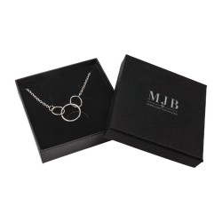 Caja Washington para Joyería colgantes 85x85x24 mm · Negro · al por Mayor · PMWAS5B-N, abierta, logotipo plateado MyJewelBoxes