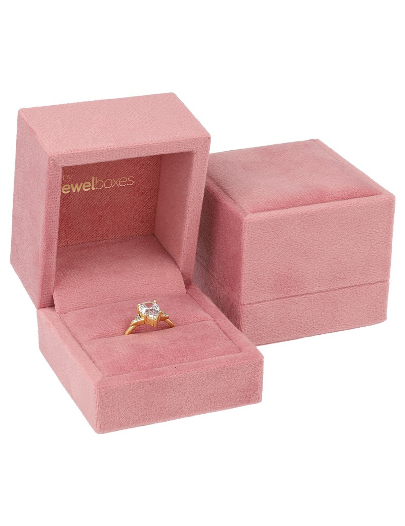 estuche anillo terciopelo rosa joyeria 60x60x50mm doble